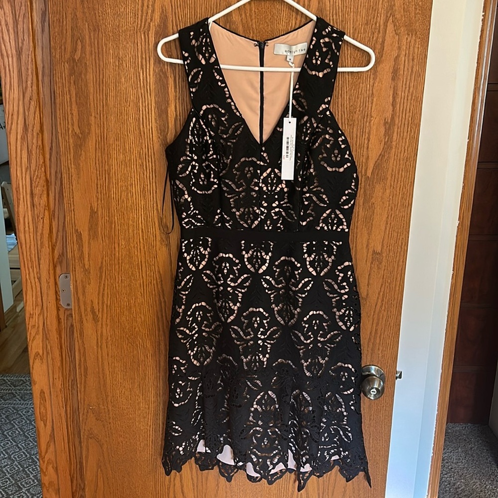 Adelyn Rae black and cream lace midi dress, Size Medium